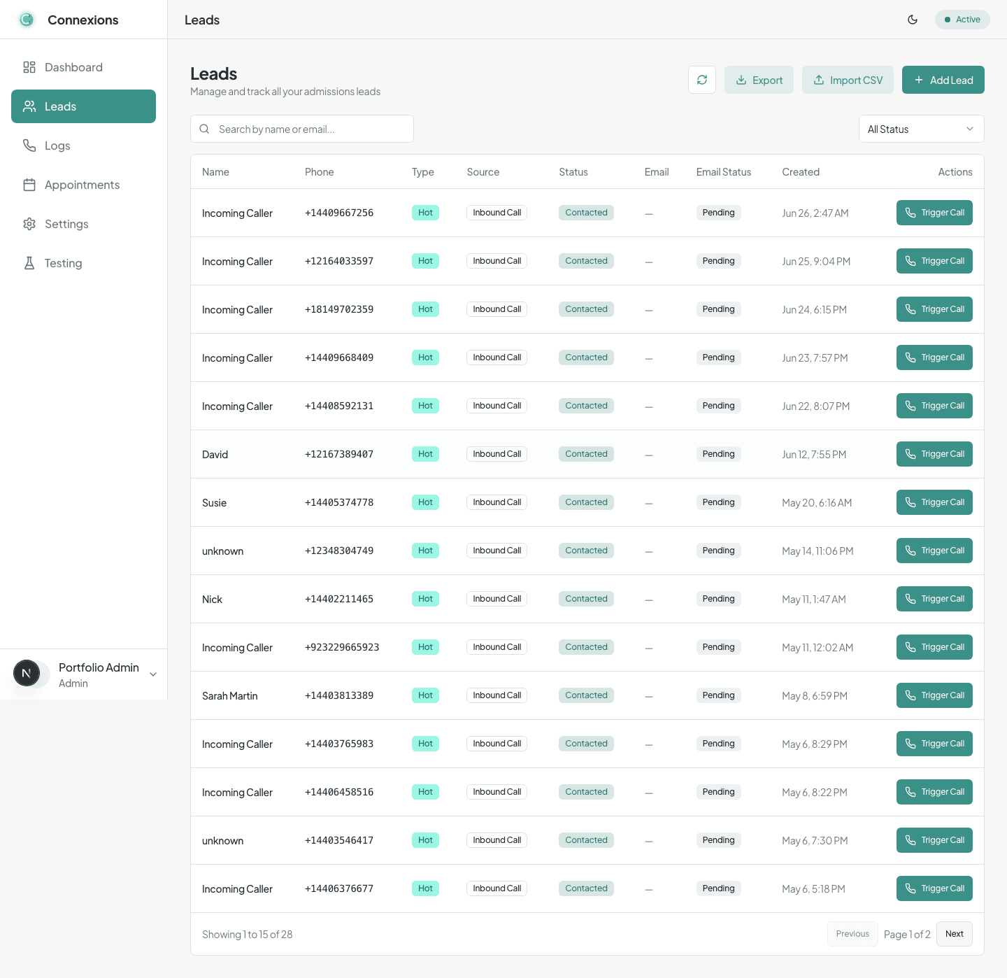 Connexions Recovery product interface